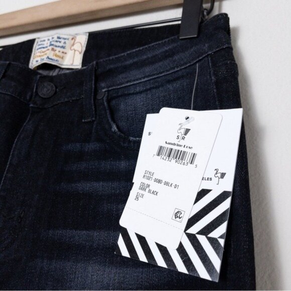 NWT Free People x Sandrine Rose Mixed Denim Patch Jeans 25 Dark Black Skinny Zip - Picture 4 of 11